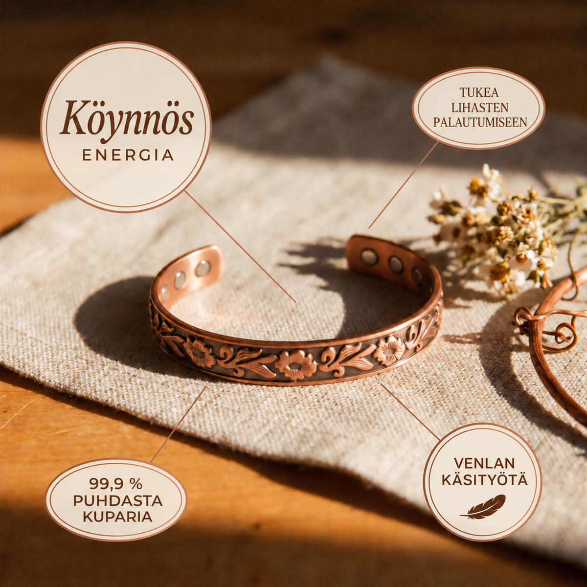 Venla Köynnös – kuparirannekoru