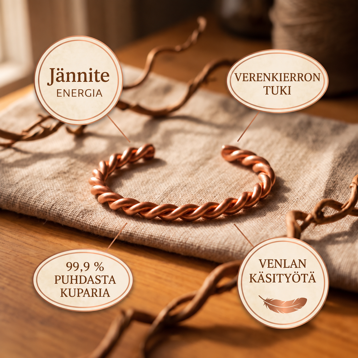 Venla Jännite – kuparirannekoru