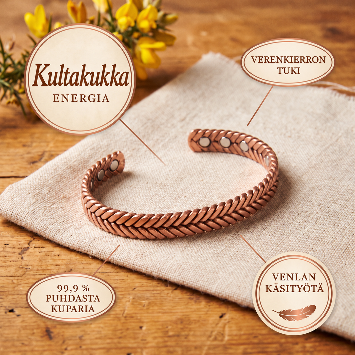 Venla Kultakukka – kuparirannekoru