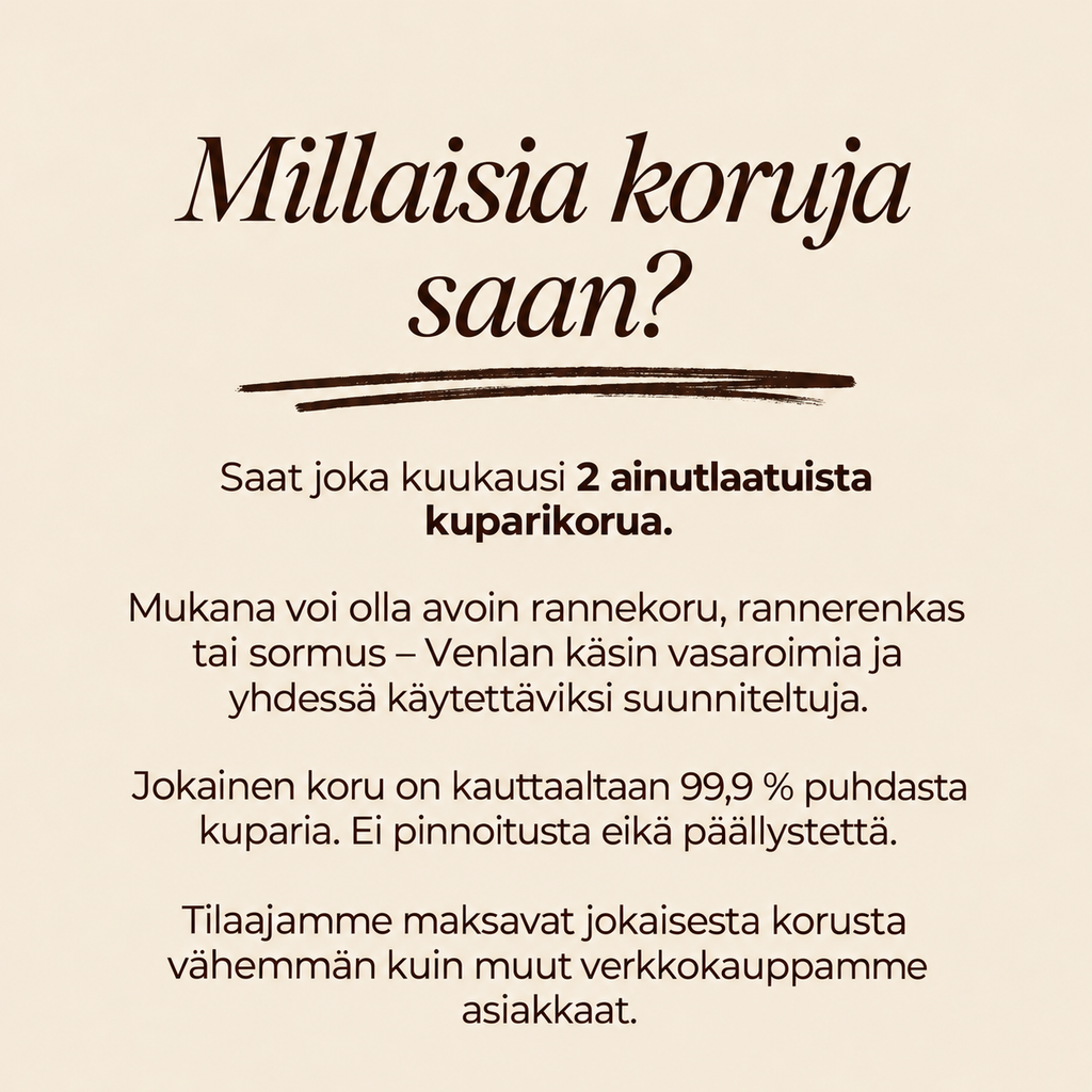 Venla Yllätys – kuparikorujen kuukausiboksi